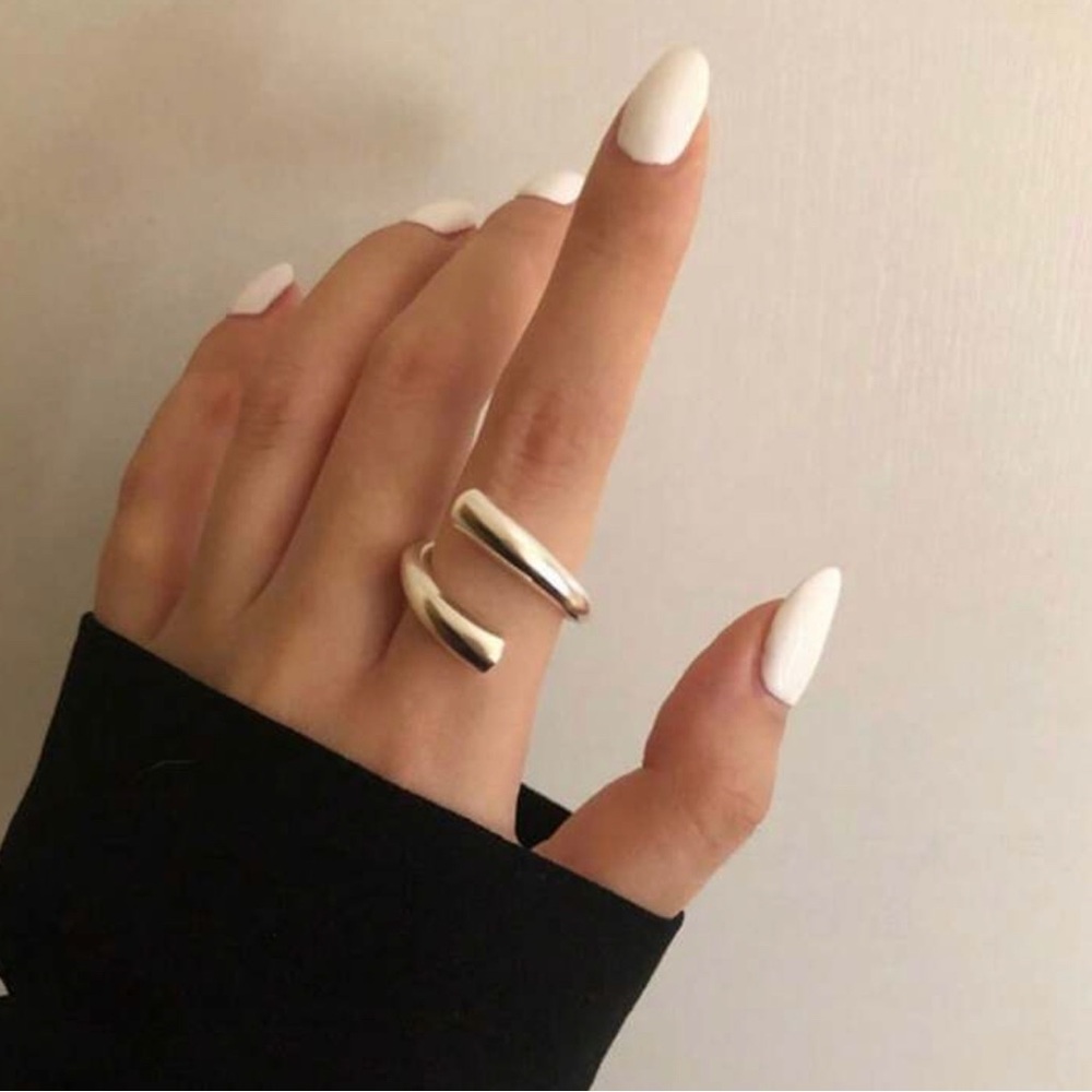 Silver Plated Stainless Steel 2pc Geometric Ring Set - Picture 2 of 3